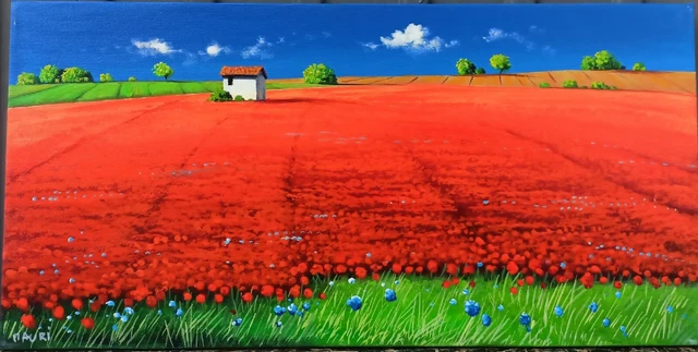 Roberto Mauri "Paesaggio a colori rosso" olio su tela
