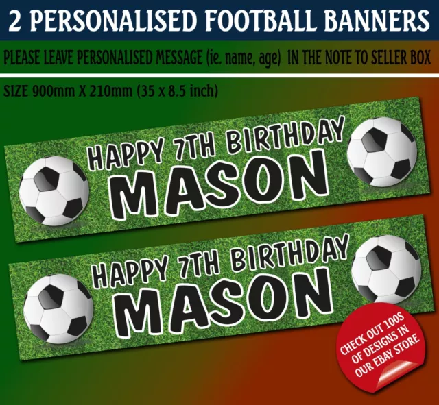 2 Personalised Birthday Banner Football Children Kids Party Decoration Name Age