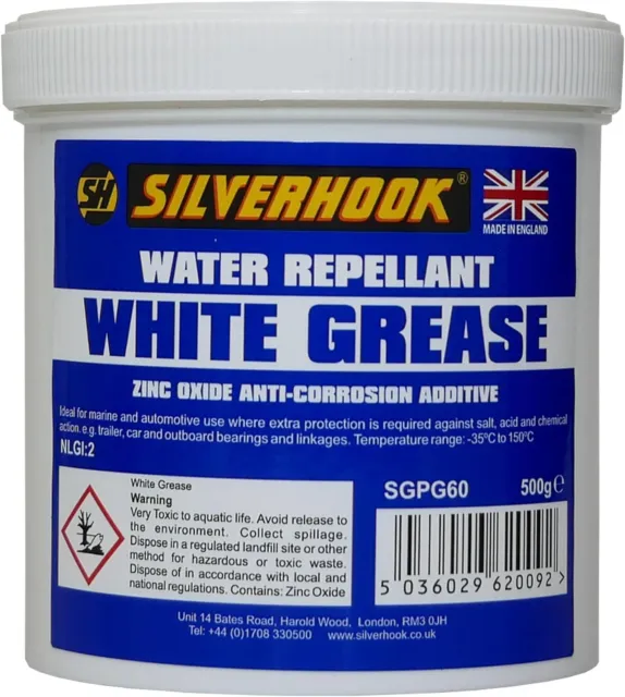 White Grease Water Repellent With Zinc Oxide For Auto & Marine Use 500g Tin