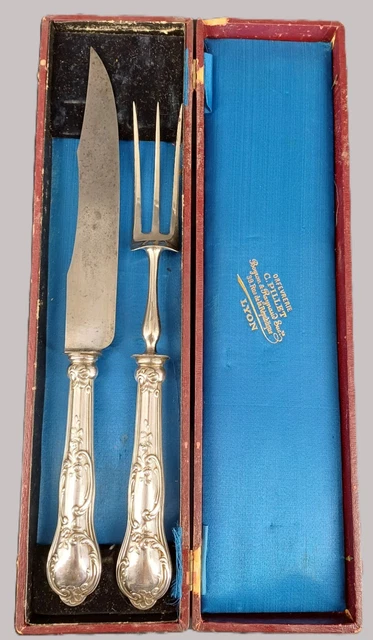 Service à Gigot 3 Pièces Couverts Anciens En Argent Fourré écrin Chagrin Vert