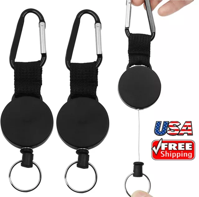 2Pcs Retractable Keyring ID Badge Holder Key Chain Steel Wire Rope Heavy Duty US