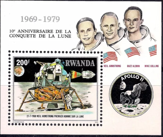 Rwanda 1980 Space Apollo 11 Moon Landing Satellite Astronauts Armstrong m/s MNH