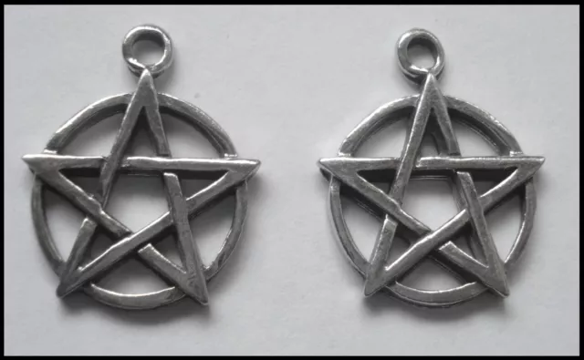 PEWTER CHARM #2373 x 2 PENTAGRAM circle (23mm x 19mm) 1 bail pendant crafts 3