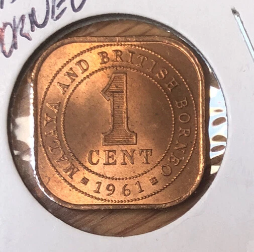 1961 Malaya & British Borneo 1 Cent BRILLIANT UNCIRCULATED Bronze Coin KM#5