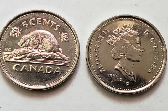 (2) Two X 2002 P Canada Nickel Queen Elizabeth Ii Au/Unc Foreign Coins 5 Cents