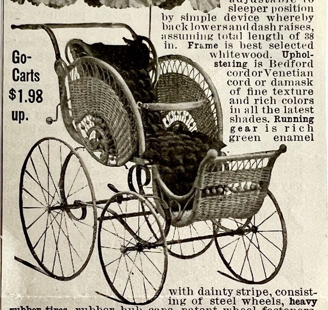1904 Sleeper Go Cart Stroller Pram Advertisement Baby Ephemera 4.25 x 2.5"