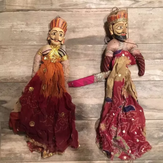 Vintage Burmese Indonesian Thai Puppets Marionettes Dolls Males Wooden Heads