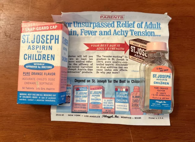 Vintage St Joseph Aspirin  Bottle Pink BOX INSTRUCTIONS 39 Cents - Orange Flavor