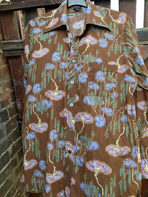 CAMICIA UOMO VINTAGE RETRÒ ESCLUSIVA ANNI '70 funky dandy boho unisex cotone 40/42""