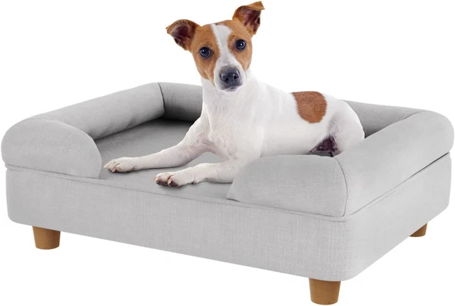 Omlet Elevated Memory Foam Bolster Dog Bed with Round Wooden Feet Small, Grey