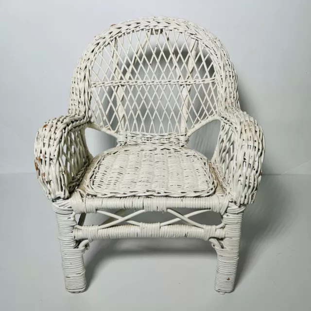 Vintage White Wicker Doll Chair - Victorian Style 13 inches Toy Dolly White