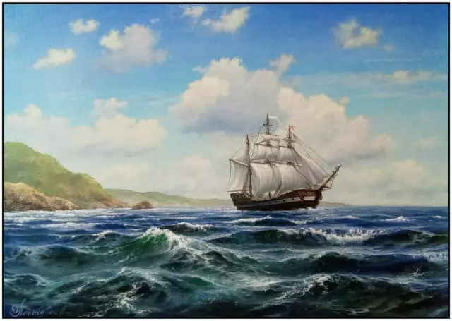 marine bateau tableau peinture huile sur toile / seascape oil painting on canvas