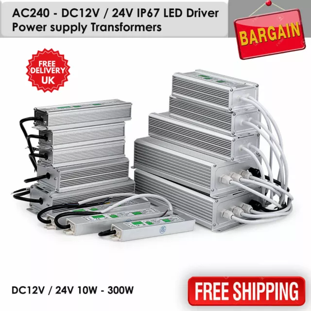 DC 12V/24V Transformer Power Supply 12V PSU 24V LED Driver Waterproof 10W-300W