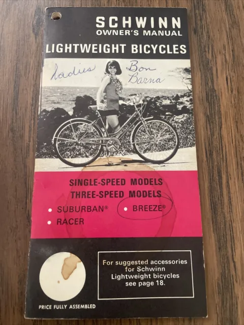 SCHWINN Owners Manual Lightweight  Bicycles Breeze Suburban Racer 1971 Ladies
