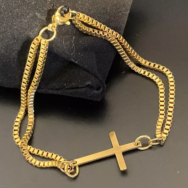 Bracciale con croce in acciaio oro da uomo braccialetto catena charms donna