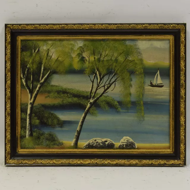 Altes ÖlGemälde Landschaft mit See 47x36 cm