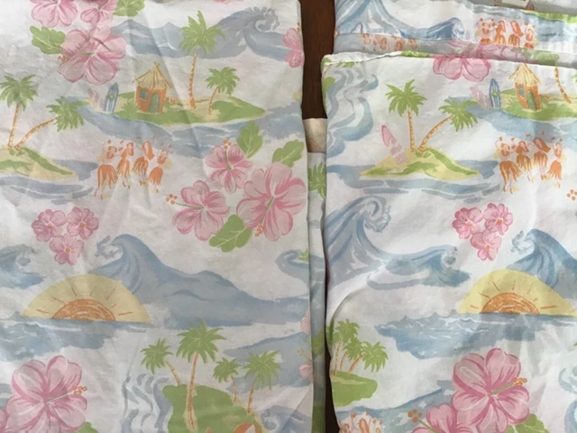 POTTERY BARN KIDS Surf beach tropical 2 twin flat sheets PINK
