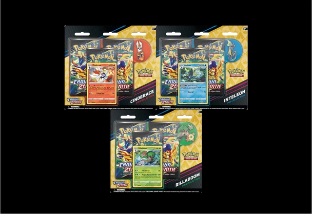 Pokemon Crown Zenith Inteleon/Rillaboom/Cinderace Pin Collection Triple Blister