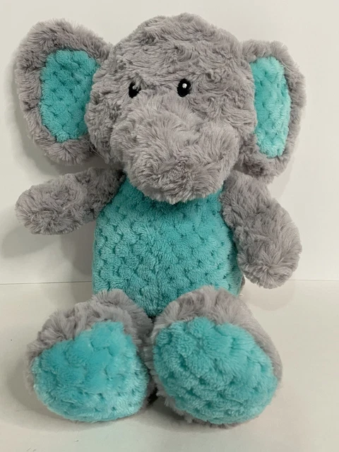 Spark Create Imagine Plush Elephant Gray Aqua Rattle Crinkle 14" Very Good Cond