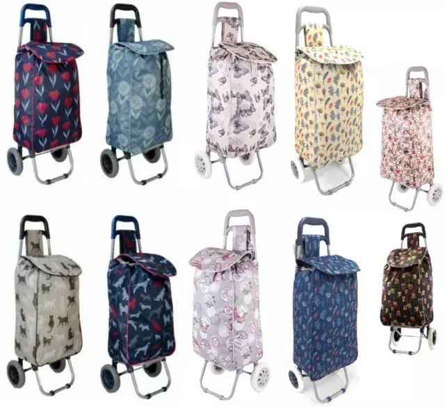 2 Wheeled Lightweight Printed Folding Shopping Trolley Luggage Cart Grocery Bag