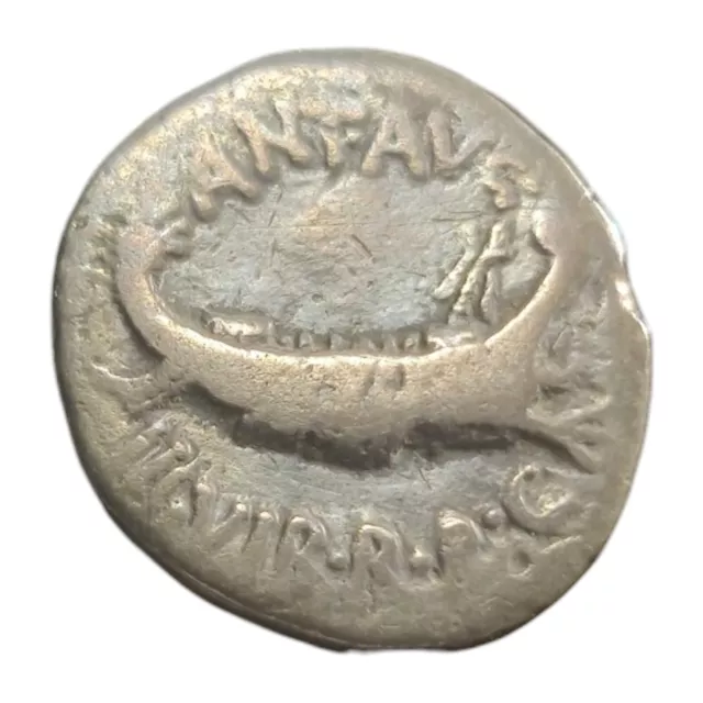 Marc Antony AR Denarius Silver Roman Galley Coin 30 BC Legion 6 Toned 1R