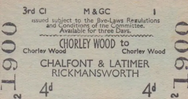 Metropolitan & Great Central JOINT Railway Ticket CHORLEY WOOD 1900