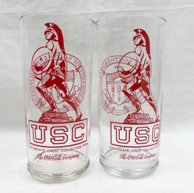 Vintage USC Trojans x Coca Cola Collegiate Crest Collection lot 2 Drinking Glass