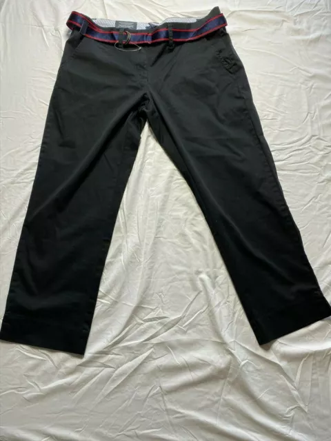 Tommy Hilfiger Black Capri Pants with Red & Blue Belt Size 8 NWT