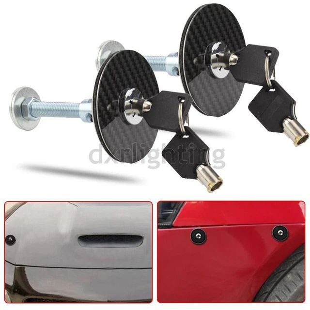 1Pair Carbon Fiber Universal Car Mount Bonnet Hood Latch Pin Locking Kit w/ Key