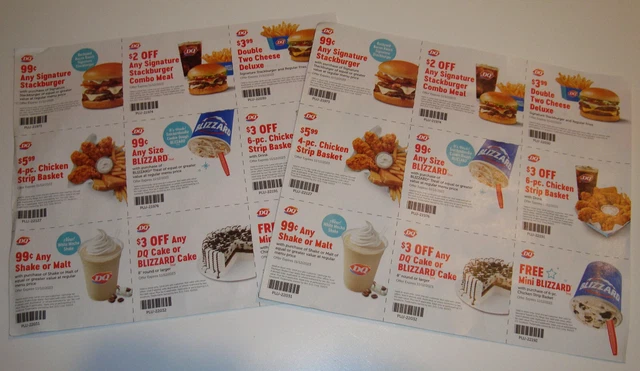 2 sheets of 9 Dairy Queen Restaurant Coupons Exp. 11/12/2023