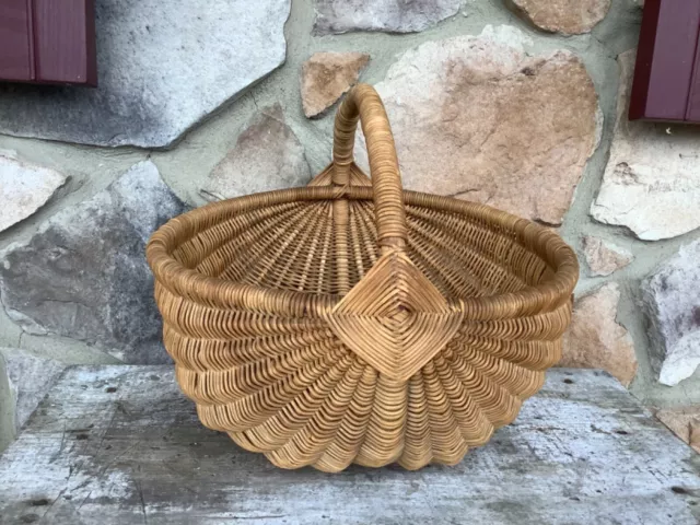 Vintage Hand Woven Melon Basket With Gods Eye And Woven Handle