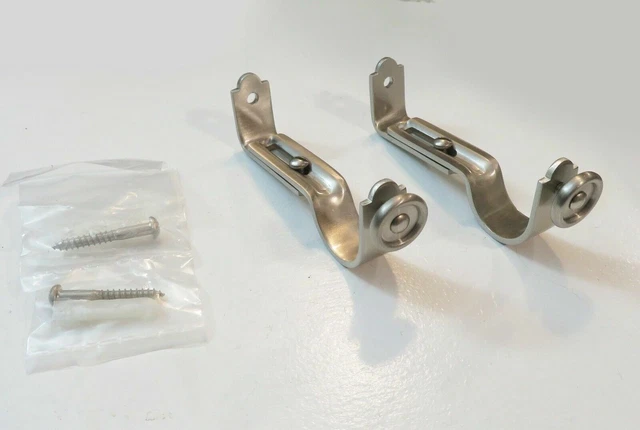 2 NEW Old Stock REJUVENATION BRUSHED NICKEL 1"  Curtain ROD END BRACKET Assembly
