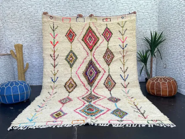 MAROKKANISCHER TEPPICH - Marokkanischer handgemachter Teppich - Weißer...