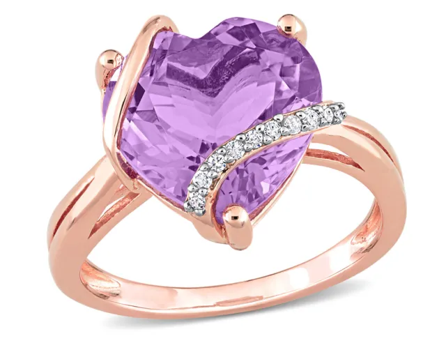 6.50 Carat (ctw) Amethyst Heart Promise Ring Rose Sterling Silver