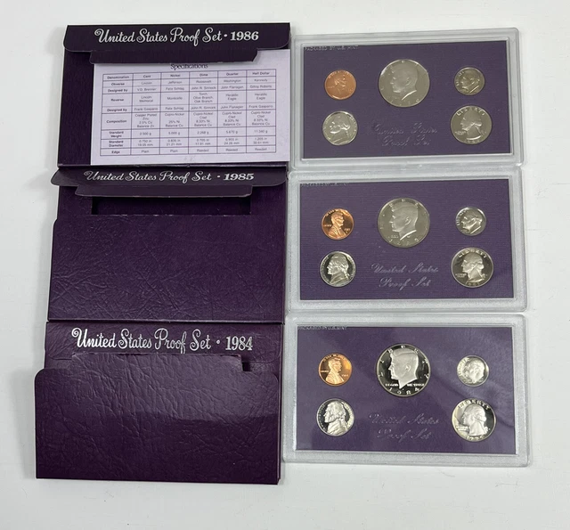 Lot of 3 United States Proof Sets 1984, 1985, 1986  San Francisco