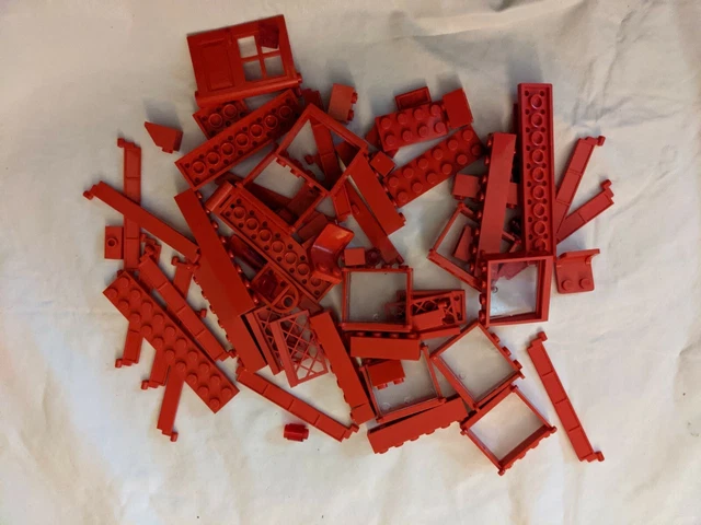 Lego Lot De 50 + Vintage Classique Rouge Tuiles Lisse Plat Long Imprimé Fenêtre