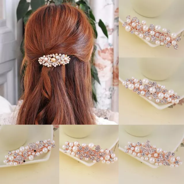 Fashion Rhinestone Pearl Flower Hair Barrette Clip Women Jewelry Crystal Hairpin