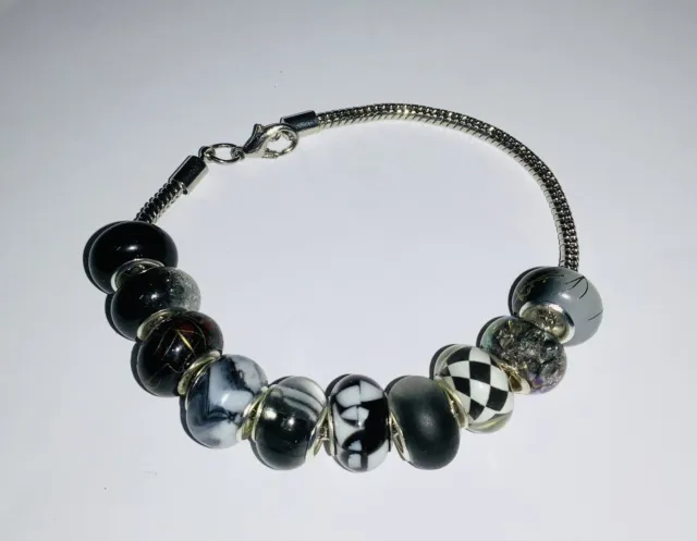 10 Mixed BLACK Acrylic European Large Hole BEADS Jewellery Making Bracelets