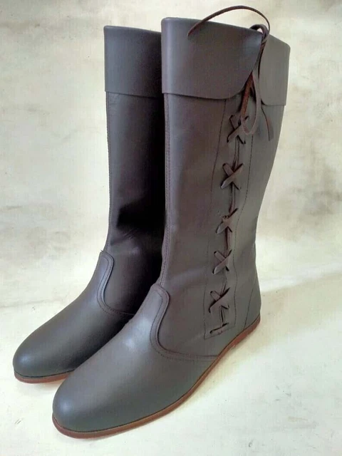 Bottes en cuir médiévales renaissance Viking Pirate Boots Mans Brown Long...