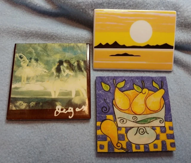 My Estate Sale! 3 Tiles~ Two Porcelain Tiles And A Resin Tile, Coasters Exc Cond