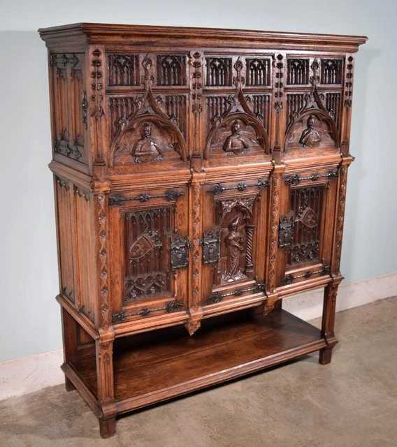 *LARGE ANTIQUE FRENCH Gothic Revival Highly Carved in
