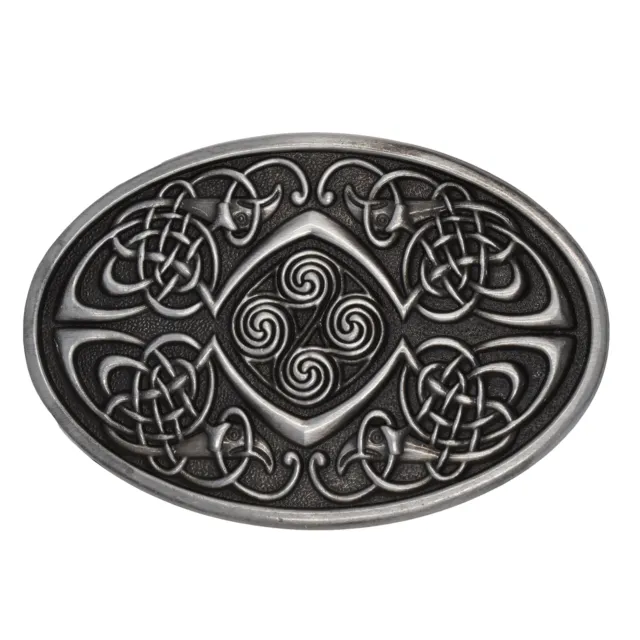 Men's Celtic Knot Belt Buckle Oval Embossed Antique Silver Tone Fits 1.5" Belt