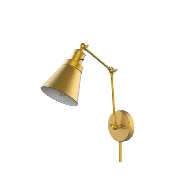 Hampton Bay 1-Light Brass Plug-In/Hardwired Swing Arm Wall Lamp