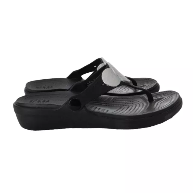 Crocs Sanrah Womens Thong Flip Flop Wedge Black Silver Dual Comfort Size 7 Shoe