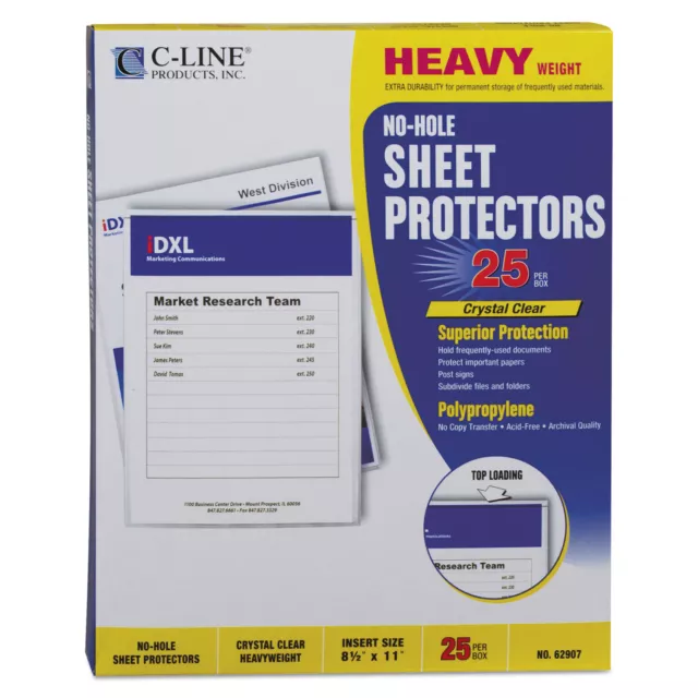 C-Line Top-Load No-Hole Polypropylene Sheet Protector Heavyweight Clear 2"