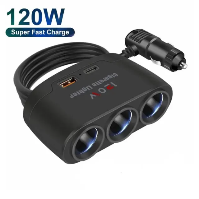 12V Car Cigarette Lighter Socket 3 in 1 Charger Splitter Outlet Power Adapt P5M4