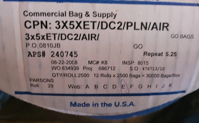 Autobag Roll of 2000 Auto Bags Poly Bags Clear 3 x 5