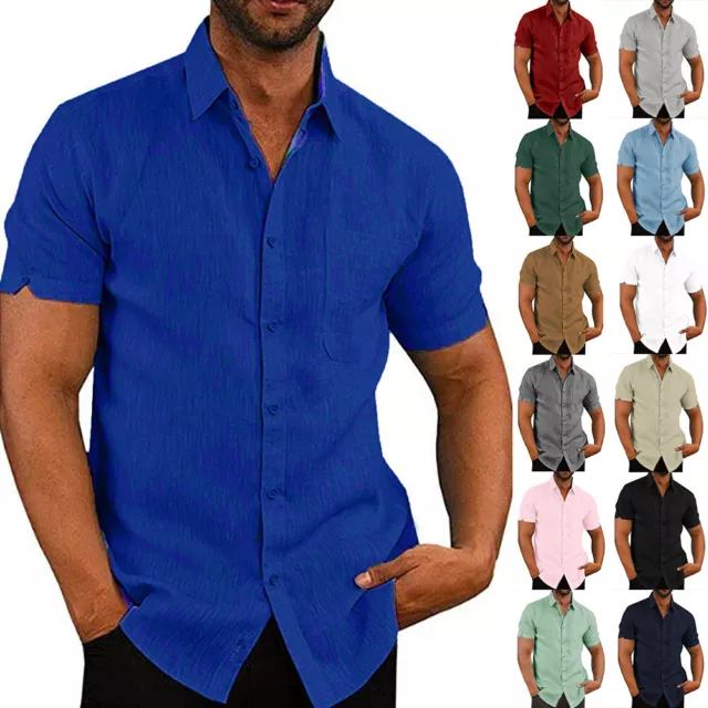 Herren Kurzarm Hemd Freizeitshirt Sommer T-Shirt Kragen Bluse Hemden Casual Tops