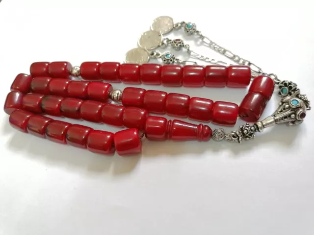 German Faturan Cherry Amber Bakelite 35 Prayer Beads Tesbih Misbaha Rosary