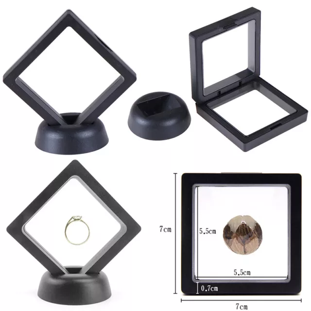 70*70mm Black 3D floating jewelry coin display frame holder box case w/ stanM^ob